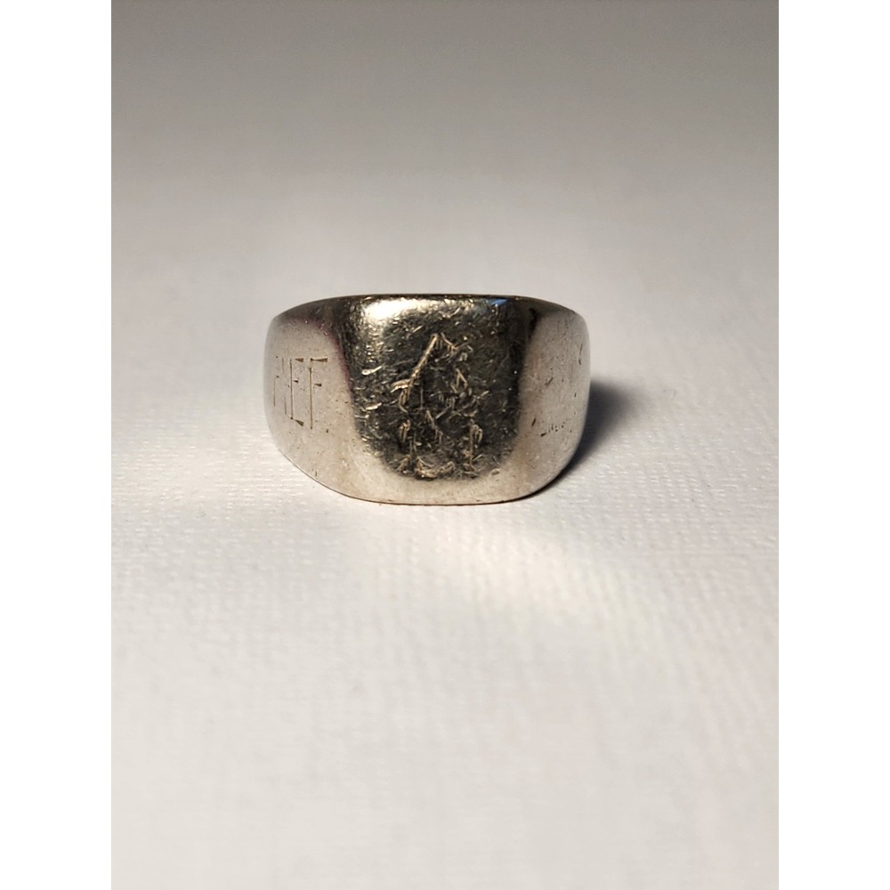 1970's VTG 10K Solid White Gold Signet Ring 9.69g Sz9.25 Navy Vet CPD Estate - Picture 7 of 16